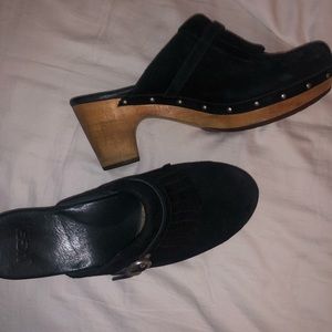 UGG - black suede heeled clogs